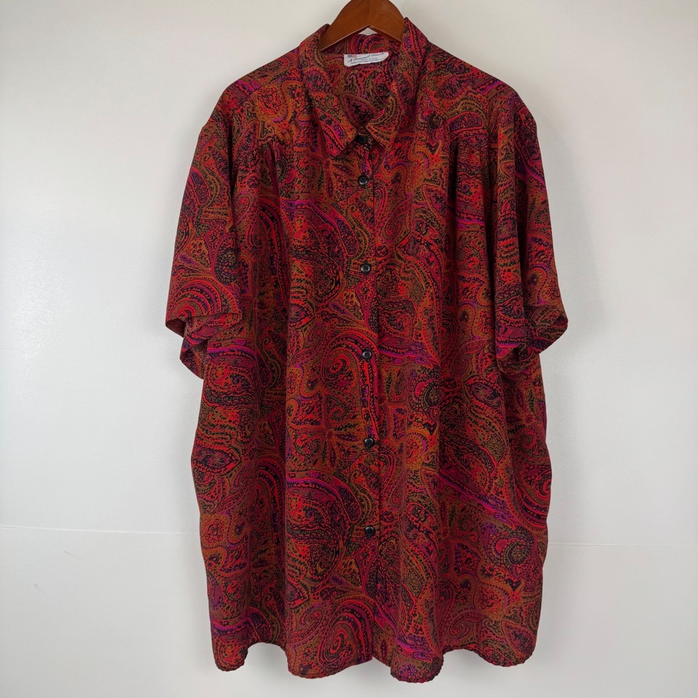 A Personal Touch Blouse Women Burgundy Paisley Button Short Sleeve Boho US Made